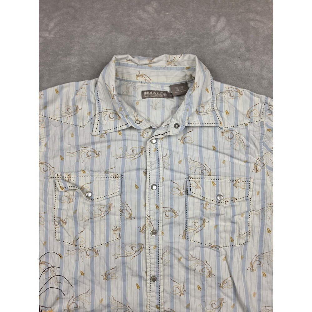 Industry Union Made Western Shirt Mens L Floral Striped Pearl Snap Slim